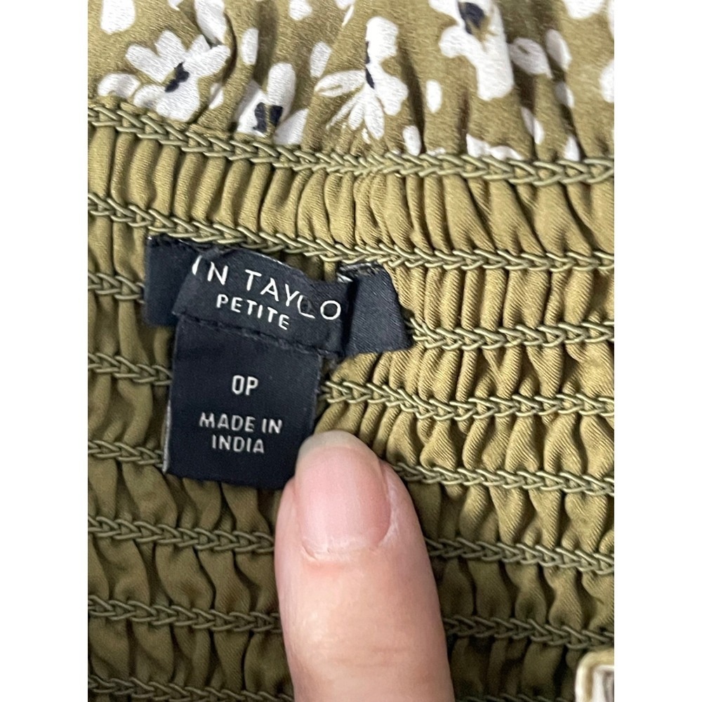 Ann Taylor Petite Olive Green Floral Smocked Tiered Midi Dress 0P Boho Prairie - Picture 4 of 6